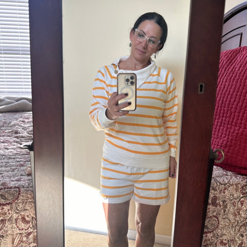 Jcrew yellow and white striped shirt set